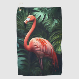 Flamingo and Jungle Leaves Golf Towel