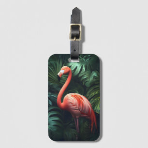 Flamingo and Jungle Leaves Luggage Tag
