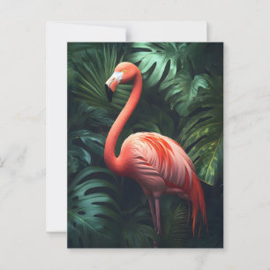 Flamingo and Jungle Leaves Postcard