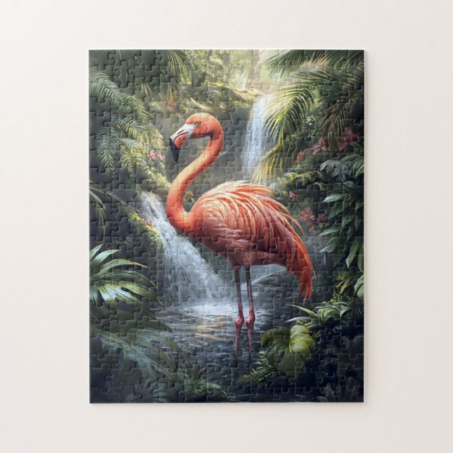 Flamingo and Jungle Waterfall Jigsaw Puzzle (Vertical)