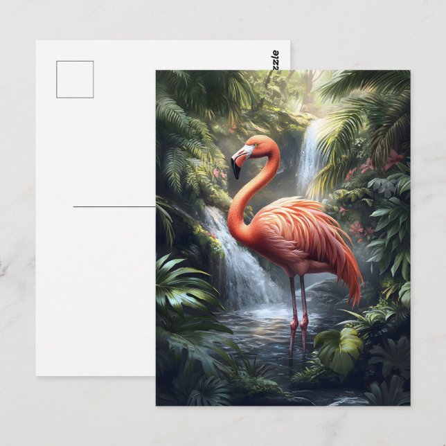Flamingo and Jungle Waterfall Postcard (Front/Back)