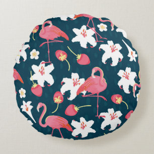 Flamingo and Lilies Tropical vintage Seamless Patt Round Cushion
