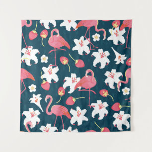 Flamingo and Lilies Tropical vintage Seamless Patt Tapestry