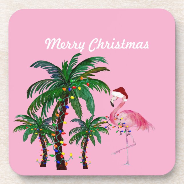 Flamingo and palm tree Christmas Pillow Coaster (Front)
