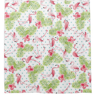 Flamingo and Palm Trees Shower Curtain
