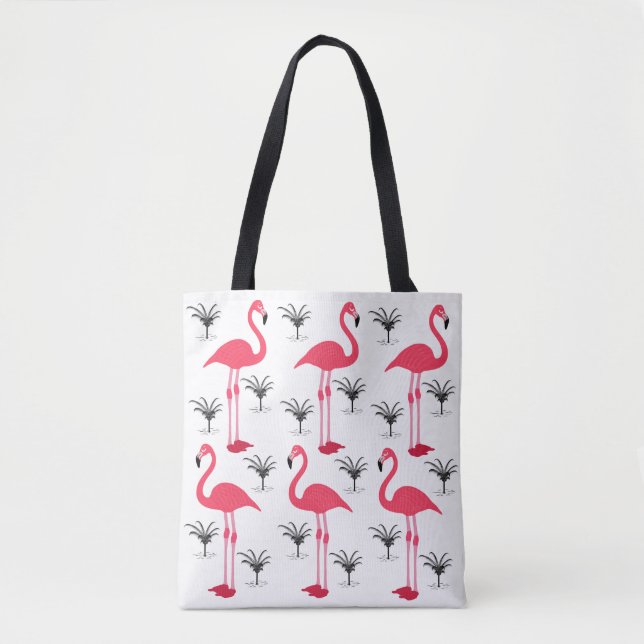 Flamingo and Palm Trees Tote Bag (Front)
