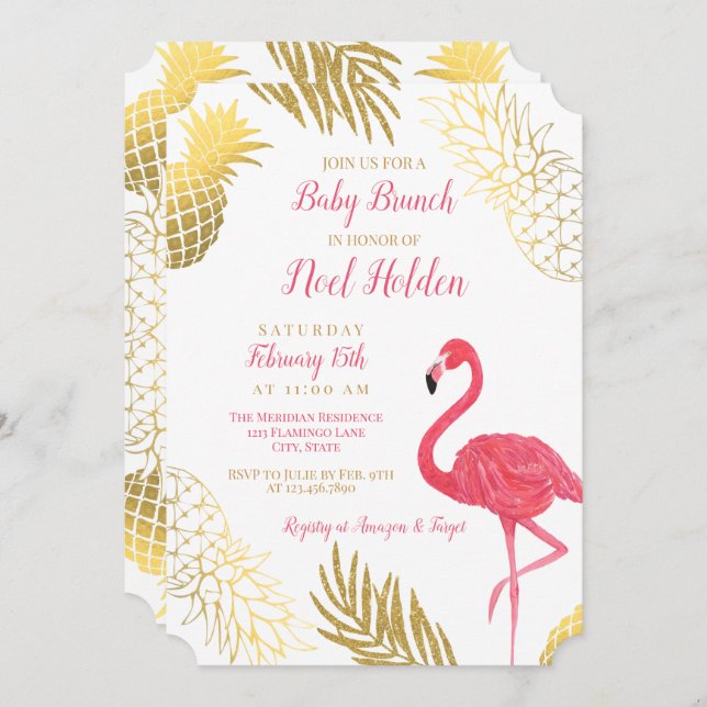 Flamingo and Pineapple Baby Shower Invitation (Front/Back)