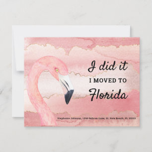 Flamingo and Pink Clouds Moved to Florida New Home Announcement