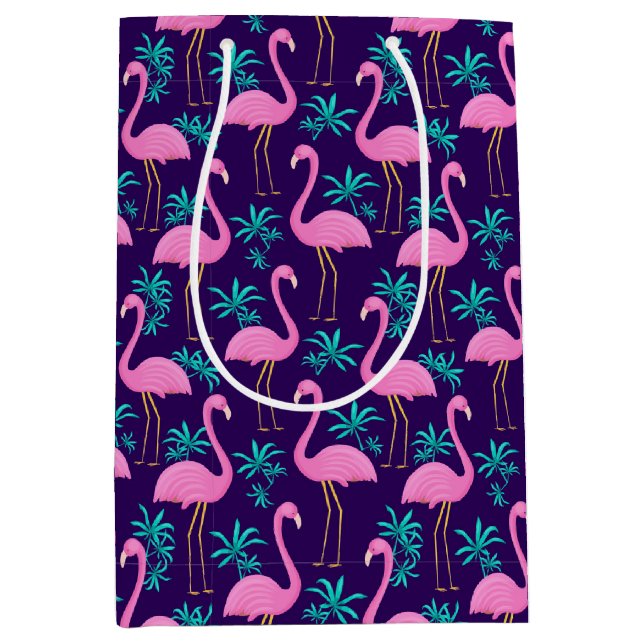 Flamingo and Tropical Leaves Medium Gift Bag (Front)