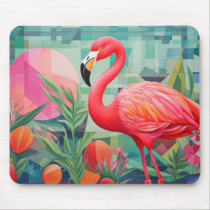 Flamingo Animal Bird Portrait Colourful Painting Mouse Pad