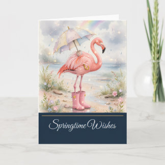 Flamingo April Showers - Springtime Wishes Card
