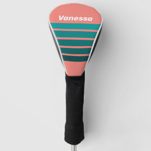 Flamingo Aqua Across Striping with Name Golf Head Cover