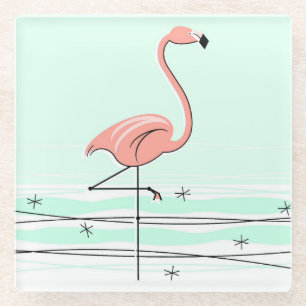 Flamingo Aqua coaster glass