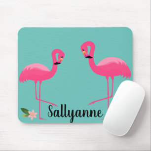 FLAMINGO AQUA GREEN FLORAL CUSTOMIZABLE Mouse Pad