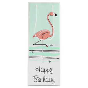 Flamingo Aqua Happy Birthday gift bag bottle