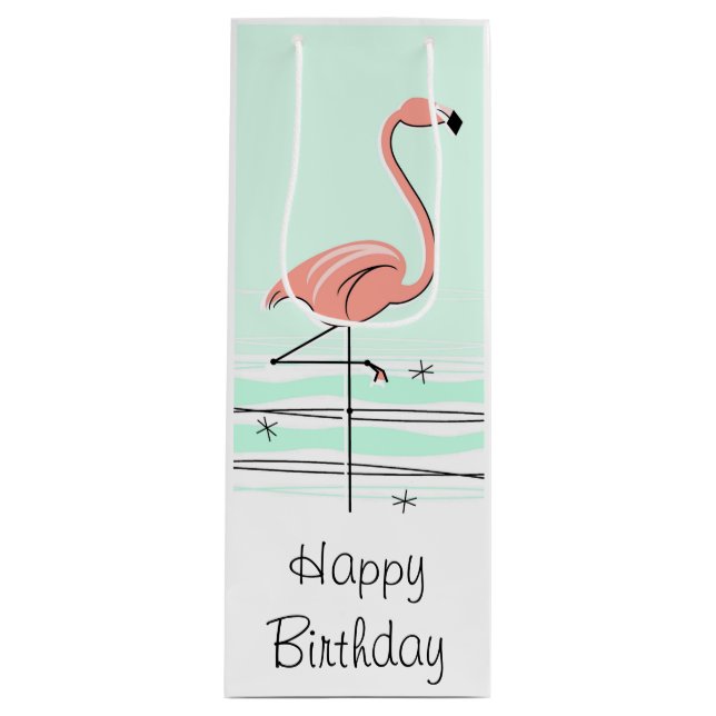 Flamingo Aqua Happy Birthday gift bag bottle (Front)