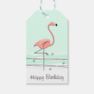 Flamingo Aqua Happy Birthday gift tags