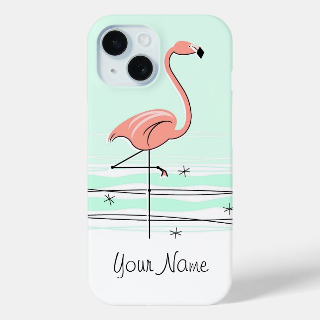 Flamingo Aqua 'Name' iPhone case (Back)