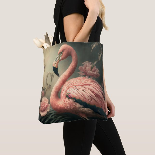 FLAMINGO ART TOTE PURSE BAG (Close Up)