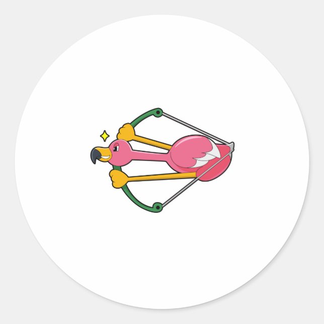 Flamingo as Arrow with Bow Classic Round Sticker (Front)
