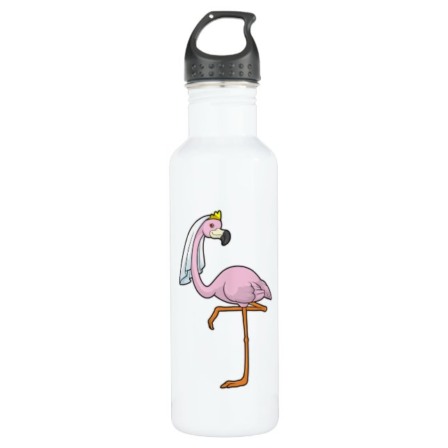 Flamingo as Bride at Wedding with Veil 710 Ml Water Bottle (Front)