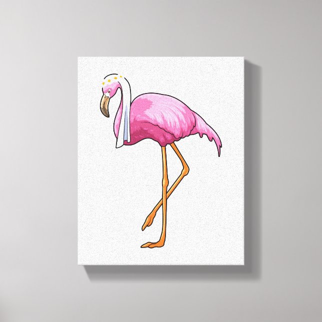 Flamingo as Bride with Veil Canvas Print (Front)