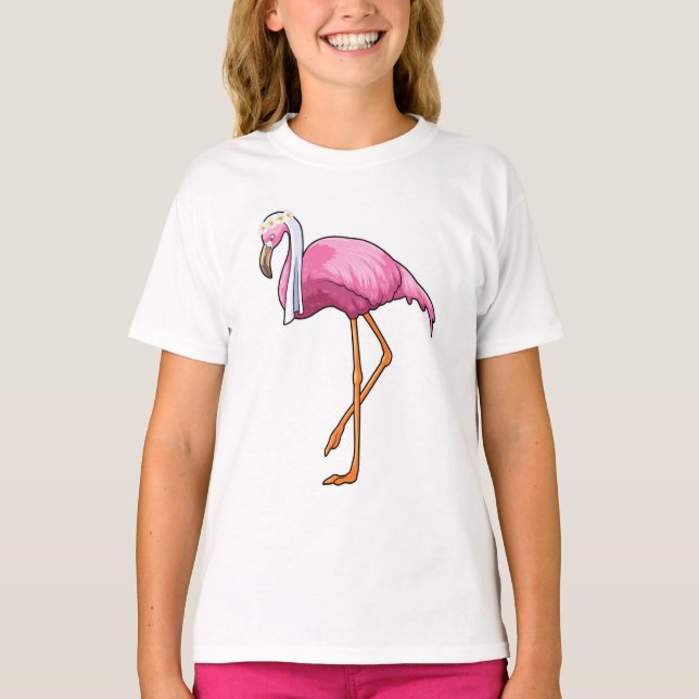 Flamingo as Bride with Veil T-Shirt (Front)