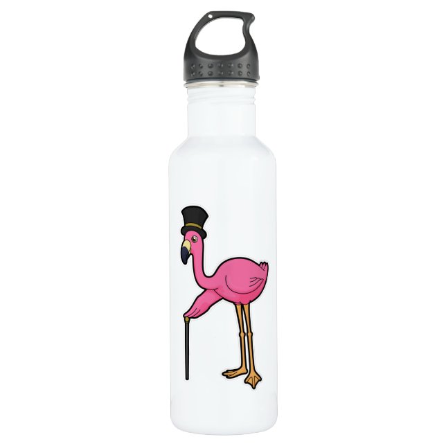 Flamingo as Groom with Hat & cane 710 Ml Water Bottle (Front)