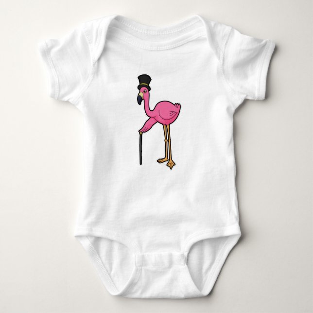 Flamingo as Groom with Hat & cane Baby Bodysuit (Front)