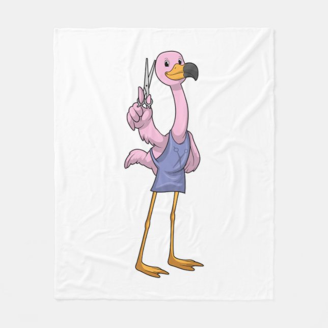 Flamingo as Hair stylist with Scissors Fleece Blanket (Front)