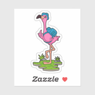 Flamingo as Hiker with Backpack