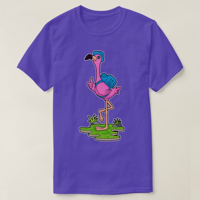 Flamingo as Hiker with Backpack T-Shirt (Design Front)