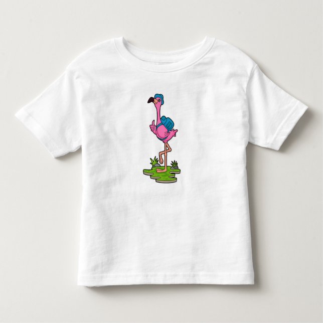 Flamingo as Hiker with Backpack Toddler T-Shirt (Front)