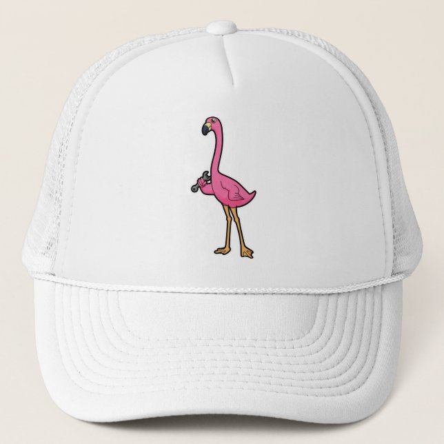 Flamingo as Mechanic with Wrench Trucker Hat (Front)