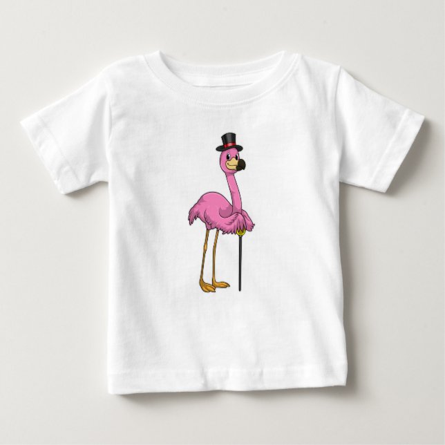 Flamingo as Pensioner with Walking stick Baby T-Shirt (Front)
