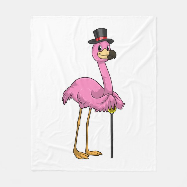 Flamingo as Pensioner with Walking stick Fleece Blanket (Front)