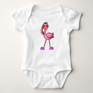 Flamingo as Pensioner with Walking stick & Hat Baby Bodysuit