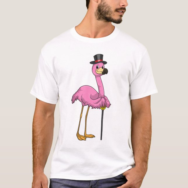 Flamingo as Pensioner with Walking stick T-Shirt (Front)