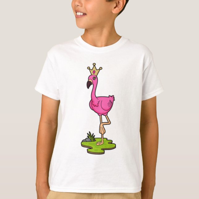Flamingo as Princess with Crown T-Shirt (Front)