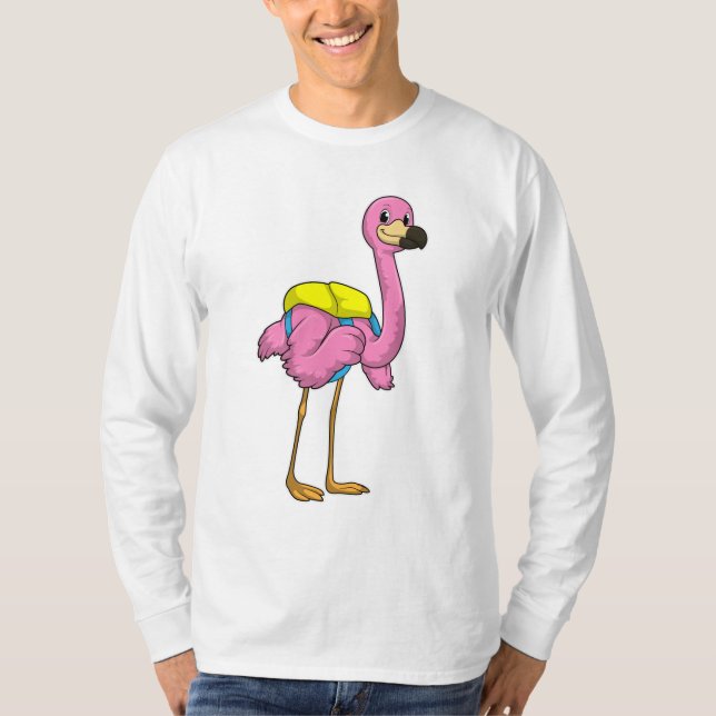 Flamingo as Pupils with School bag T-Shirt (Front)