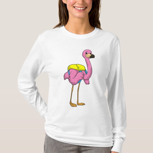 Flamingo as Pupils with School bag T-Shirt (Front)