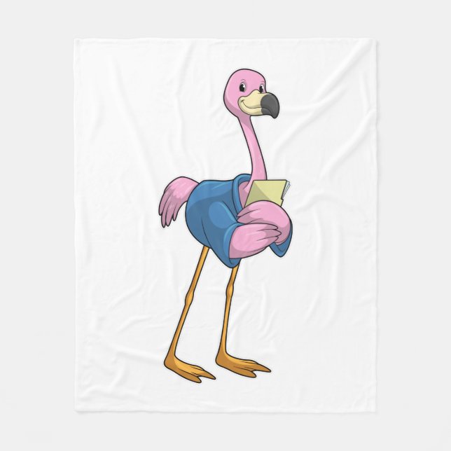 Flamingo as Secretary with Notepad Fleece Blanket (Front)
