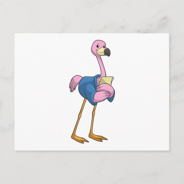 Flamingo as Secretary with Notepad Postcard (Front)
