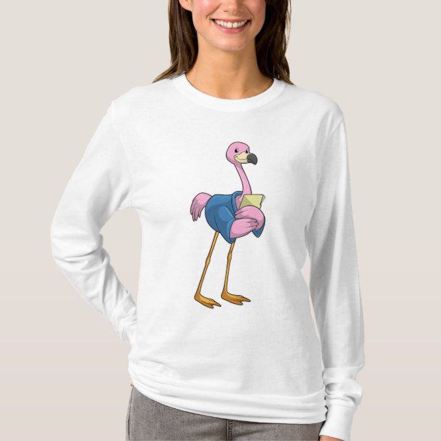 Flamingo as Secretary with Notepad T-Shirt (Front)