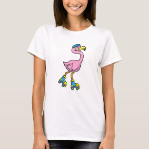 Flamingo as Skater with Inline skates & Helmet T-Shirt