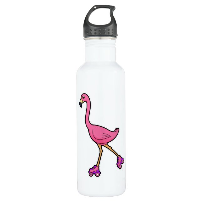 Flamingo as Skater with Roller skates 710 Ml Water Bottle (Front)