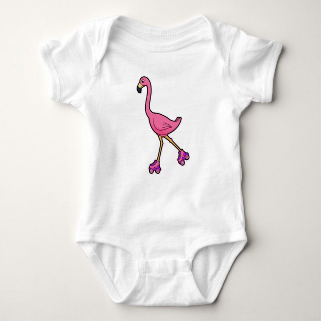 Flamingo as Skater with Roller skates Baby Bodysuit (Front)