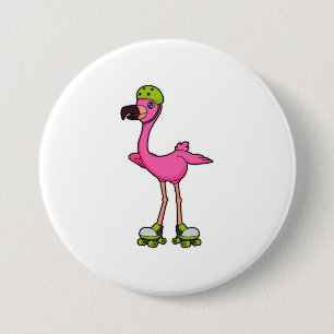 Flamingo as Skater with Roller skates & Helmet 7.5 Cm Round Badge