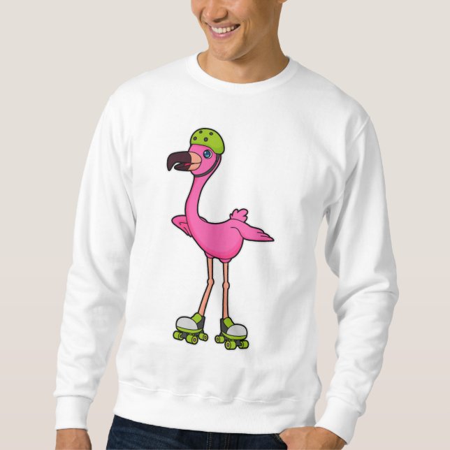 Flamingo as Skater with Roller skates & Helmet Sweatshirt (Front)
