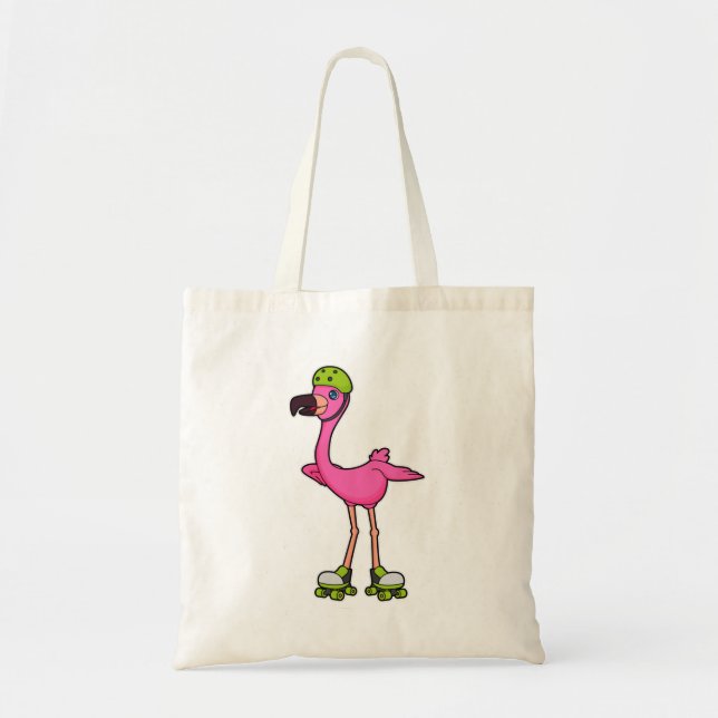 Flamingo as Skater with Roller skates & Helmet Tote Bag (Front)
